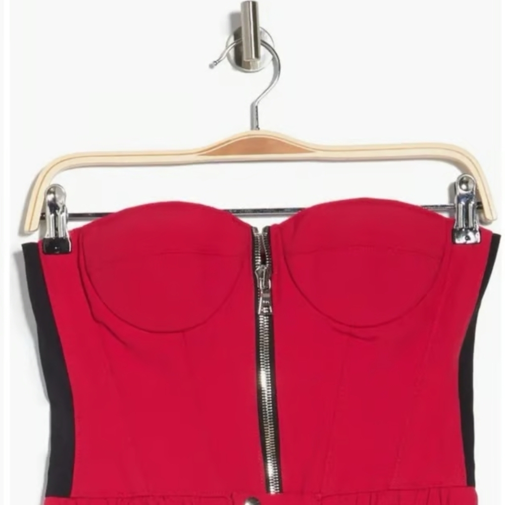 RtA Red Strapless Bustier with Black Trim and Silver Zip